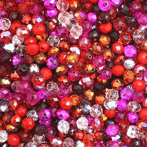 Rondelle-Perlen, facettierte Kristallperlen, Glasperlen, lose Abstandshalter, runde Perlen für Schmuckherstellung, 2 mm, 170 Stück, rot, mehrfarbig, 2 mm, 4 mm, 6 mm, 8 mm von Generic