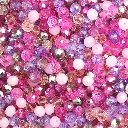 Rondelle-Perlen, facettierte Kristallperlen, Glasperlen, lose Abstandshalter, runde Perlen für Schmuckherstellung, 2 mm, 4 mm, 6 mm, 8 mm, 120 Stück, Pink / Mehrfarbig von Generic