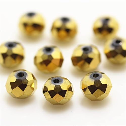 Rondelle-Perlen, facettierte Kristallperlen, Glasperlen, lose Abstandshalter, runde Perlen für Schmuckherstellung, 2 mm, 4 mm, 6 mm, 8 mm, 120 Stück, glänzend goldfarben von Generic