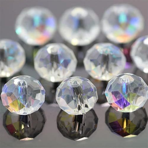 Rondelle-Perlen, facettierte Kristallperlen, Glasperlen, lose Abstandshalter, runde Perlen für Schmuckherstellung, 2 mm, 4 mm, 6 mm, 8 mm, 50 Stück, Weiß AB von Generic