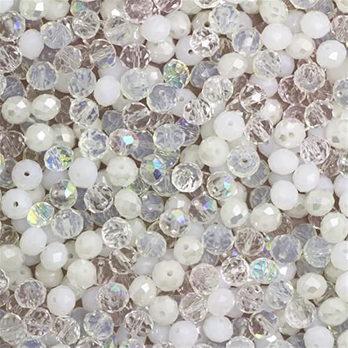 Rondelle-Perlen, facettierte Kristallperlen, Glasperlen, lose Abstandshalter, runde Perlen für Schmuckherstellung, 2 mm, 4 mm, 6 mm, 8 mm, Weiß, Mehrfarbig, 4 mm, 120 Stück von Generic
