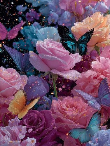 Rose Diamond Painting Erwachsene, Diamond Painting Schmetterling Muster Design, 5D DIY Full Eckige Drill Diamant Crystal Art Mosaik Bastelset Erwachsene für Zimmer Deko Wohnzimmer (30x40cm) -wyl25060V von Generic
