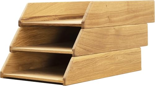 Royal-Office Schreibtisch Ablagefächer Stapelbar Holz 3er Set | Ablage Schreibtisch Organizer Holz Eiche | Dokumentenablage Papierablage Briefablage A4 | Bürobedarf Schreibtisch Zubehör | 35x24,5 cm von Generic