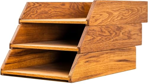 Royal-Office Schreibtisch Ablagefächer Stapelbar Holz 3er Set | Ablage Schreibtisch Organizer Holz Eiche | Dokumentenablage Papierablage Briefablage A4 | Bürobedarf Schreibtisch Zubehör | 35x24,5 cm von Generic