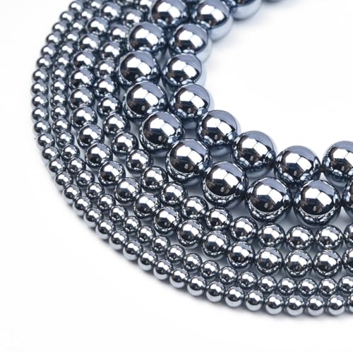 Runde metallisch-graue lose Terahertz-Edelsteine, glatt polierte Kugeln (6 mm, 62 Perlen) von Generic