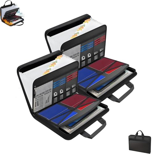 Rushclick Aktenordner-Organizer, feuerfester und wasserdichter Aktenordner im A4-Format mit großem Fassungsvermögen und Griff, sicherem Reißverschluss, 13 Fächern, farbigen Registerkarten(2pcs) von Generic
