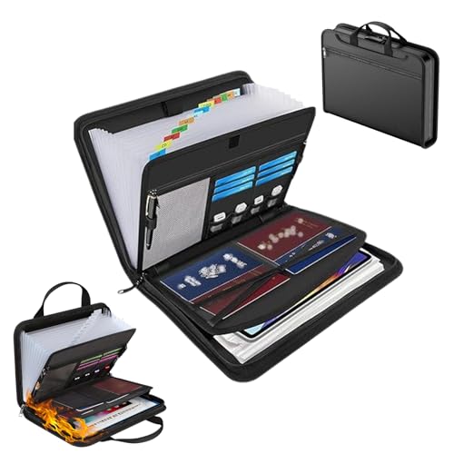 Rushclick File Folder, Large Capacity A4 Fireproof File Folder with Handle, Expanding Files Organizer with 13pocket, Secure Zipper Closure and Colored Tabs for A4/Letter Documents (1pcs) von Generic