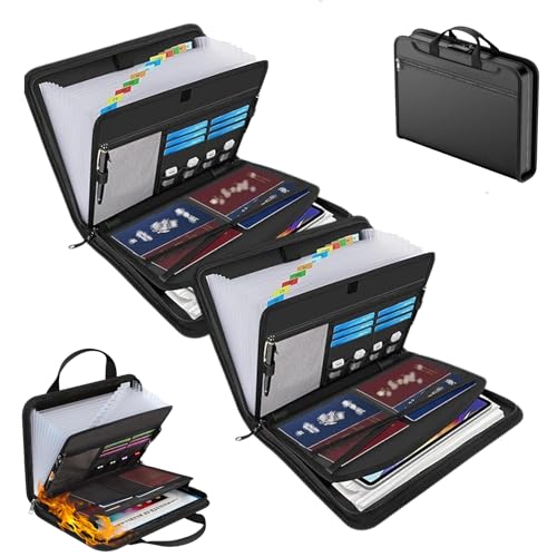 Rushclick File Folder, Large Capacity A4 Fireproof File Folder with Handle, Expanding Files Organizer with 13pocket, Secure Zipper Closure and Colored Tabs for A4/Letter Documents (2pcs) von Generic