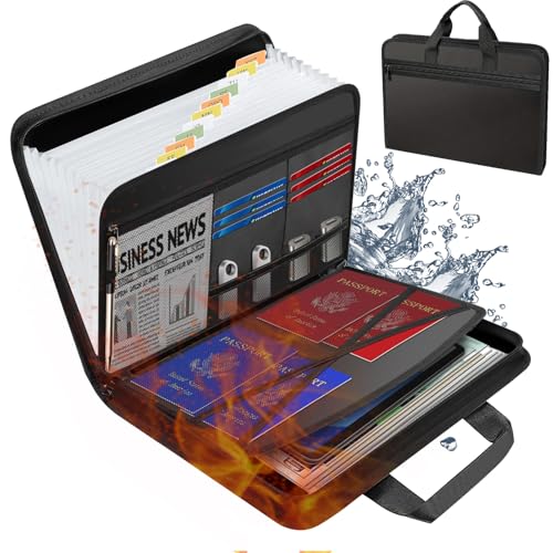 Rushclick File Folder,Large Capacity A4 Fireproof File Organizer with Handle & Colored Tabs,Waterproof Foldable Accordion Document Storage Bag (1) von Generic