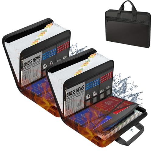 Rushclick File Folder,Large Capacity A4 Fireproof File Organizer with Handle & Colored Tabs,Waterproof Foldable Accordion Document Storage Bag (2) von Generic