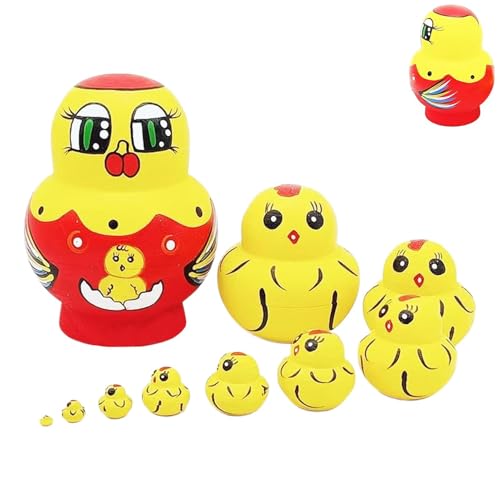 Russische Nistpuppen, Huhn, Nistpuppen, Huhn, Set mit 10 russischen Puppen aus Holz, verschachteltes Spielzeug in Form von Geflügeln, zur Dekoration des Valentinstags von Generic