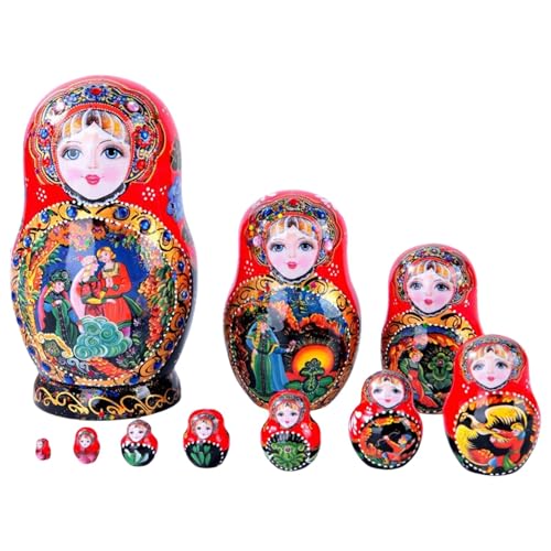 Russische Puppen | Handgefertigte Festliche hölzerne verschachtelte Puppe, 10-Layer russische Nistpuppen-Figurendekorationen für Kinder Weihnachtszimmer Russische Puppen | Handgefertigte Festliche hölzerne verschachtelte Puppe, 10-Layer russische Nistpuppen-Figurendekorationen für Kinder Weihnachtszimmer von Generic