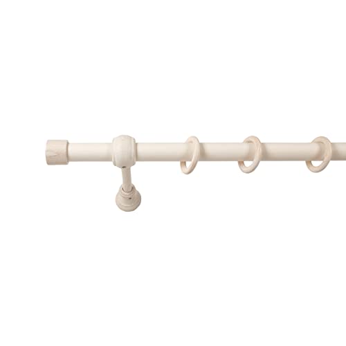 SN Deco - Stilgarnitur Gardinenstange Vorhangstange Cafiro, Holz, 28 mm, 1-Lauf, Komplettset mit Ringen, 180 cm (Antikweiß) von Generic