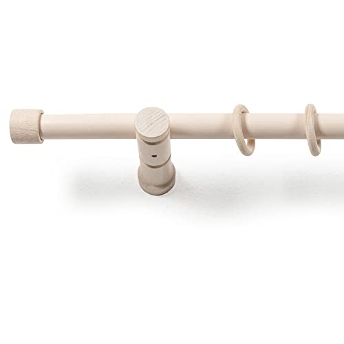SN Deco - Stilgarnitur Gardinenstange Vorhangstange Cafiro, Holz, moderner Träger, 28 mm, 1-Lauf, Komplettset mit Ringen, 140 cm (Antikweiß) von Generic