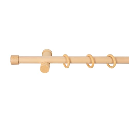 SN Deco - Stilgarnitur Gardinenstange Vorhangstange Cafiro, Holz, moderner Träger, 28 mm, 1-Lauf, Komplettset mit Ringen, 140 cm (Natur) von Generic