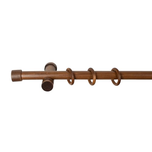 SN Deco - Stilgarnitur Gardinenstange Vorhangstange Cafiro, Holz, moderner Träger, 28 mm, 1-Lauf, Komplettset mit Ringen, 140 cm (Walnuss) von Generic