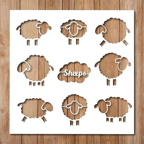 Schaf-Schablone, wiederverwendbare Bauernhoftiere, Schaf-Silhouetten-Schablonen zum Malen auf Holz, Glas, Wand, Stein, Wänden, Glaswaren, Leinwand (30,5 x 30,5 cm) von Generic