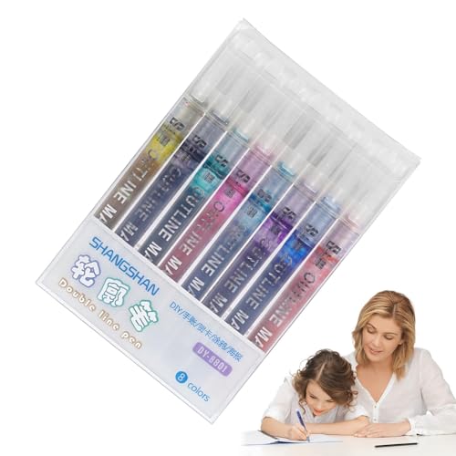 Schimmernde Marker, Konturmarker für Doodle-Zeichnung | Wasserfeste Konturenmarker, Glitzer-Marker, Kunstmarker, Anti-Ausbleichen, Trocknen von Generic