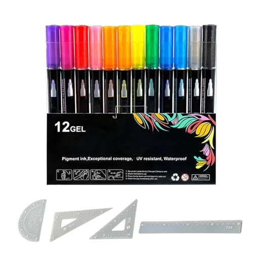 Schimmernde Marker-Stifte, Doppellinien-Marker | Doppelt gefütterte Glitzerstifte zum Zeichnen – Das Zeichenmarker-Set enthält ein Geburtstagsgrußkarten-Lineal von Generic