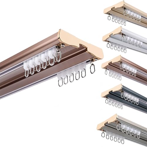 Schlafzimmer Gardinenschiene 2 -läufig Deckenbefestigung Aluminium Vorhangschiene Für Schiebevorhang Vorhang, Gardinen Gardinenschiene Mit Geräuscharmen Rollen Rostfreie(Gold,300cm) von Generic