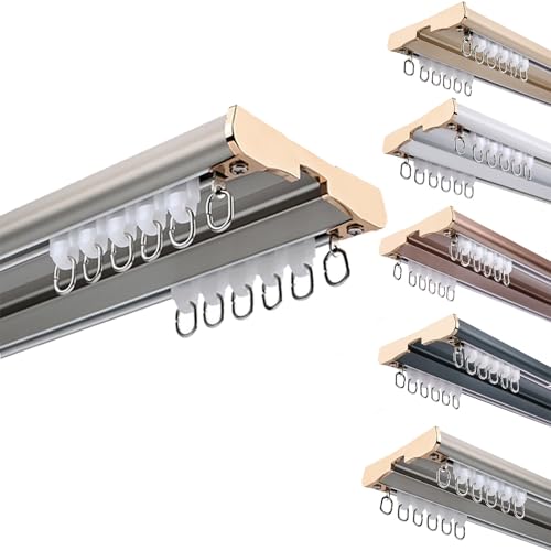 Schlafzimmer Gardinenschiene 2 -läufig Deckenbefestigung Aluminium Vorhangschiene Für Schiebevorhang Vorhang, Gardinen Gardinenschiene Mit Geräuscharmen Rollen Rostfreie(Grau,100cm) von Generic