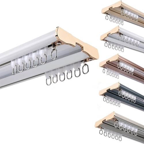 Schlafzimmer Gardinenschiene 2 -läufig Deckenbefestigung Aluminium Vorhangschiene Für Schiebevorhang Vorhang, Gardinen Gardinenschiene Mit Geräuscharmen Rollen Rostfreie(Weiß,170cm) von Generic