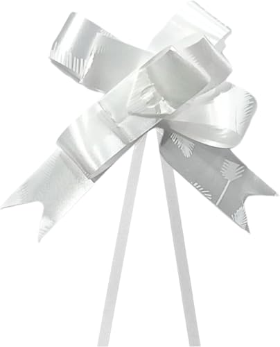 Schleifenband zum Zuziehen, dekorative weiße Geschenkschleife mit Schwänzen zum Verpacken, Basteln, Geschenkkörbe & Events – elegantes Finish, einfach zu bedienen von Generic