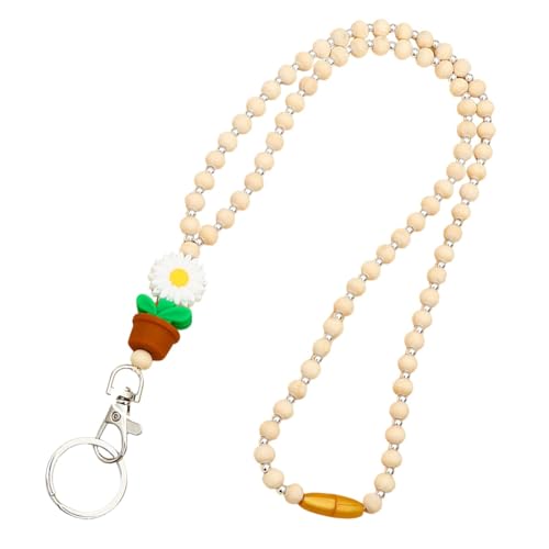 Schlüsselband mit Holzperlen für Frauen – Blumen-Abzeichen-Halter, Schlüssel, Brillenketten, Boho-Mode, bezaubernde Ausweis-Abzeichen und Schlüssel, Perlen, Abreißband für Arzt, Krankenschwester von Generic