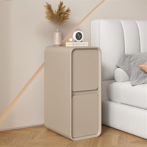 Schmaler Nachttisch, cremefarbener Nachttisch mit 2 Schubladen, Kleiner Nachttisch aus Holz, moderner Beistelltisch für Schlafzimmer, Kommode für Schlafzimmer (Khaki, B 30 cm) von Generic