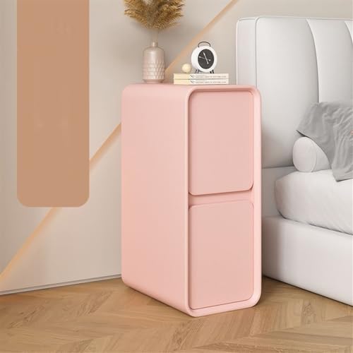Schmaler Nachttisch im cremefarbenen Stil mit 2 Schubladen, Kleiner Nachttisch aus Holz, moderner Beistelltisch für Schlafzimmer, Kommode für Schlafzimmer (Pink1, B 25 cm) von Generic