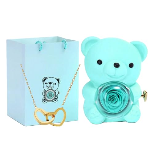 Schmuckkästchen für Halsketten – Romantischer Bär und Rose Schmuckschatulle – Doppelherz-Halskette und Blumen, Rosen, rotierende Bären-Box, Umarmungsbär-Dekoration für Verlobung, Geburtstag Schmuckkästchen für Halsketten – Romantischer Bär und Rose Schmuckschatulle – Doppelherz-Halskette und Blumen, Rosen, rotierende Bären-Box, Umarmungsbär-Dekoration für Verlobung, Geburtstag von Generic