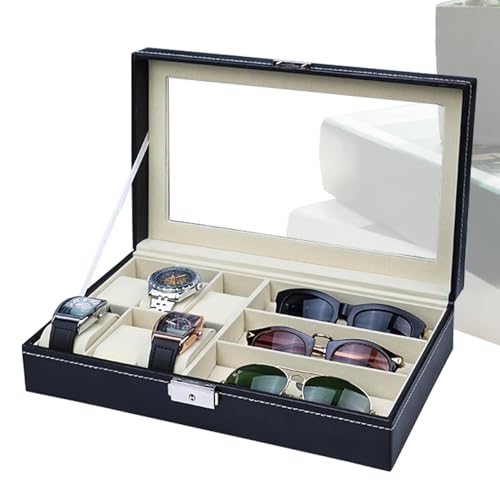 Schmuckschatulle für Herren, Sonnenbrillen-Organizer, Aufbewahrungsbox für Brillen und Uhren | Sonnenbrillen-Organizer aus PU-Leder, Box für 6 Uhren und 3 Brillen für Damen Schmuckschatulle für Herren, Sonnenbrillen-Organizer, Aufbewahrungsbox für Brillen und Uhren | Sonnenbrillen-Organizer aus PU-Leder, Box für 6 Uhren und 3 Brillen für Damen von Generic