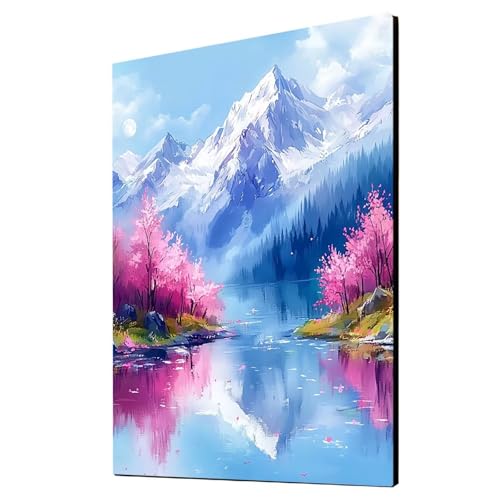 Schneeberg Malen Nach Zahlen Erwachsene Landschaft Malen Nach Zahlen 100x135cm DIY Basteln Erwachsene Klarheit Farbe Leinwan Bilder mit Acrylfarben Set 3 Typen Pinsel für Wanddeko Wohnzimmer 2YH-6400 von Generic