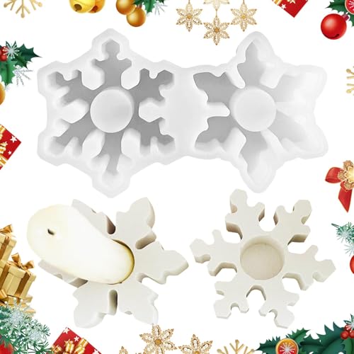 Schneeflocken-Kerzenhalter-Form, 2 Mulden, Kerzenhalter, Schneeflocken-Silikonform, Kerzenhalter, Silikonformen, Epoxidharz-Formen, Weihnachtshalter von Generic