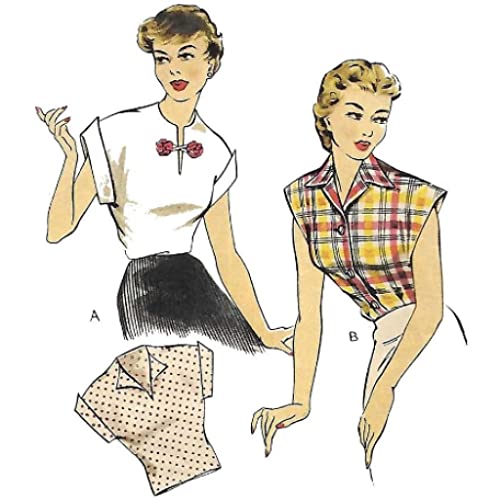 Schnittmuster der 1940er Jahre: einfach zu nähende Bluse, Oberteil, zwei Stile – Brustumfang 91,4 cm, Schwarz und Weiß (ED1436) von Générique