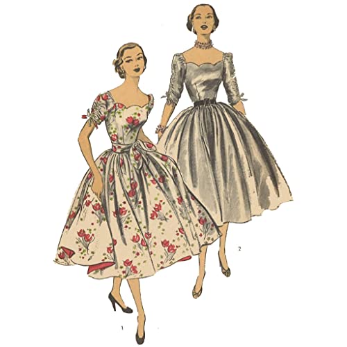 Schnittmuster im Vintage-Stil der 1950er Jahre: Abendkleid mit gewelltem Ausschnitt, Schwarz und Weiß (A6122) von Générique