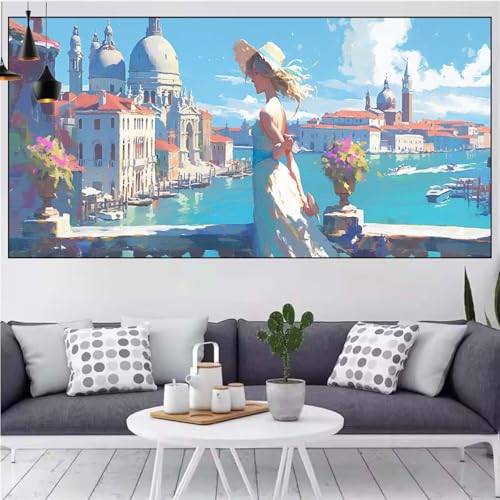 Schönheit Diamond Painting xxl 80x160cm Diamond Painting Erwachsene Stadt Diamant Malerei Set,Mosaikherstellung Malen Nach Zahlen Cross Stickerei Kunst Leinwand Malerei Kits,Décor Gifts Frauen CN-681 von Generic