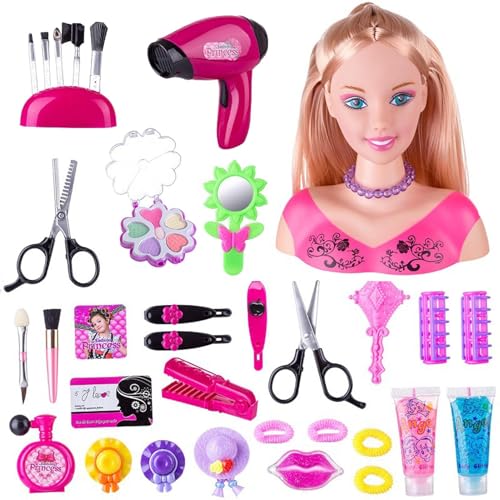 Schönheitshaarpuppe für Mädchen – Make-up-Set für Puppen, Puppenkopf zum Frisieren von Haaren, Friseurpuppen und Make-up, Spielzeug für zu Hause mit Kosmetik Schönheitshaarpuppe für Mädchen – Make-up-Set für Puppen, Puppenkopf zum Frisieren von Haaren, Friseurpuppen und Make-up, Spielzeug für zu Hause mit Kosmetik von Generic