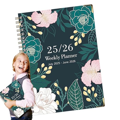 Schreibjournale | Spiralblock - A5 Ästhetisches Dickes Planer Und Tagebuch Mit Blumenmuster Für Juli 2025 Bis Juni 2026 Notizblock Für Arbeitsplatz Skizzieren Bullet Journaling Feldnotizen von Generic