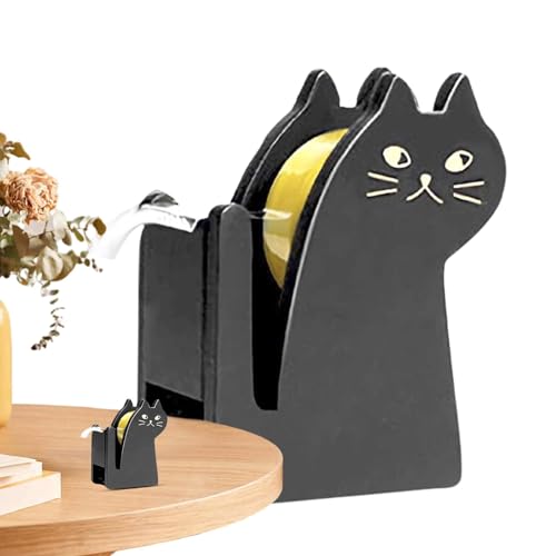 Schreibtisch-Klebeband-Spender: niedlicher Katzenkrepp-Spender, Cartoon-Katzen-Klebebandspender aus Holz, zeitsparende Verpackung, kompakter Klebebandspender für von Generic