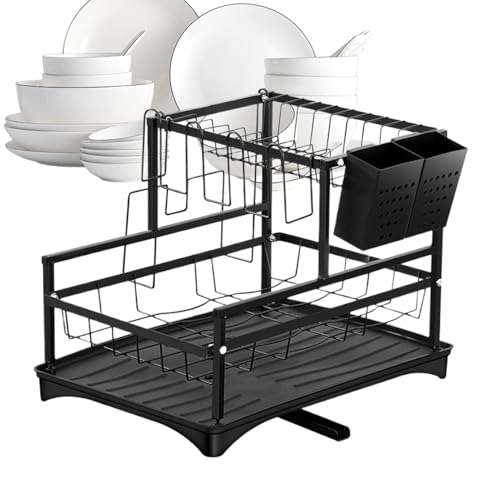 Schüssel Trocknerständer, 2 -Tier -Teller -Rack, Schüssel -Abflusser Mit Tropfschale Und Abfluss, Topfdeckel Drainer -Organisator Ständer Hochleistungs -Utensilhalter Für Wohnungsplatten Schränke Haus von Generic