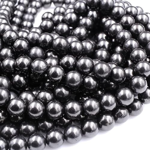 Schungit-Jade-Perlen, rund, schwarz, glänzend, aus Russland, AAA-Qualität, Schmuckherstellung, 8 mm, 38 cm von Generic