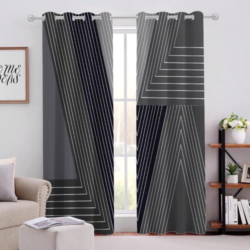 Schwarz-Graue Geometrische Linien Blickdichte Vorhänge H220 X B140cm Weiße Linien Kinderzimmer Gardinen mit Ösen für Mädchenzimmer Kinderzimmer Babyzimmer 2er Pack Schwarz-Graue Geometrische Linien Blickdichte Vorhänge H220 X B140cm Weiße Linien Kinderzimmer Gardinen mit Ösen für Mädchenzimmer Kinderzimmer Babyzimmer 2er Pack von Generic