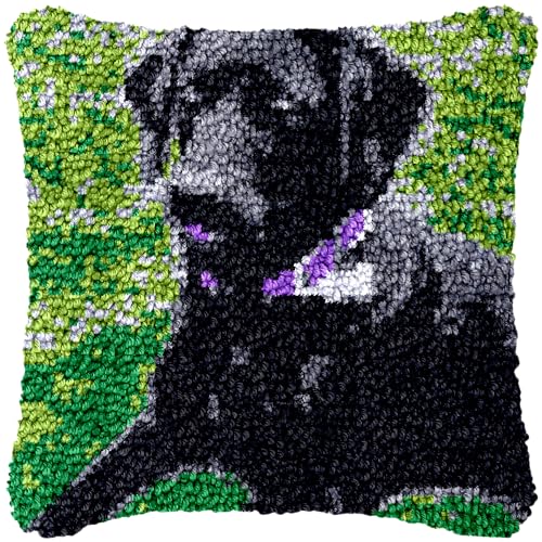 Schwarzer Hund Labrador DIY Knüpfkissen-Set für Erwachsene, Wurfkissenbezug mit bedruckter Leinwand, Häkelgarn, Nadel, Handarbeit, Kissen für Zuhause, Sofa, Dekoration, 43 x 43 cm Schwarzer Hund Labrador DIY Knüpfkissen-Set für Erwachsene, Wurfkissenbezug mit bedruckter Leinwand, Häkelgarn, Nadel, Handarbeit, Kissen für Zuhause, Sofa, Dekoration, 43 x 43 cm von Generic