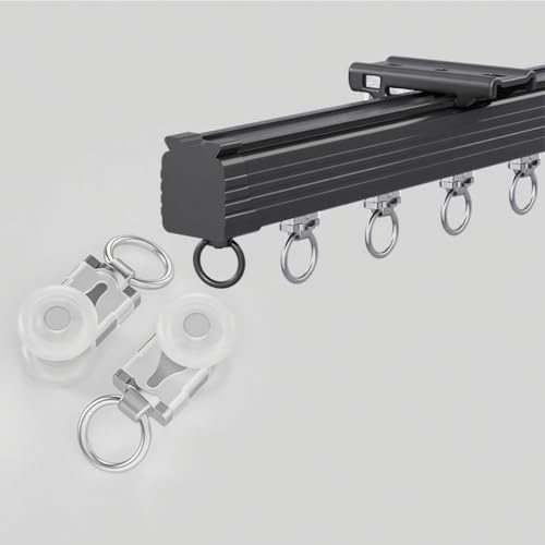 Schwerlast Deckenvorhangschiene Gardinenschiene 1 Läufig Mit Stummen Rollen Aluminium-Duschvorhangstange Wandmontage Vorhangschiene Für Wohnzimmer Falldecke(Schwarz,400cm) von Generic