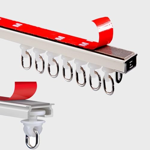 Selbstklebende Gardinenschiene Aluminium-Duschvorhangstange Stumme Vorhangstange Decken- Oder Wandhalterung Raumteiler Gardinenstange Wandmontage Gardinenschiene(Weiss,160cm) von Generic