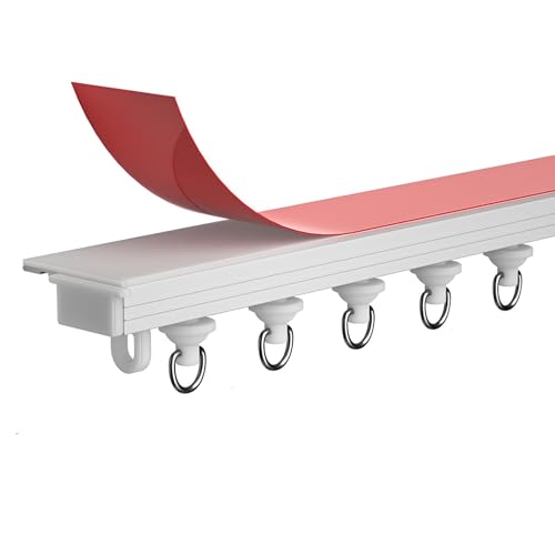 Selbstklebende Vorhangschiene, Wandmontage/Deckenmontage,Ohne Bohren Gardinenschiene Aus Aluminiumlegierung Für Erkerfenster, Raumteiler, Wohnzimmer, Badezimmerdusche(White,1.6m(2 * 80cm)) von Generic