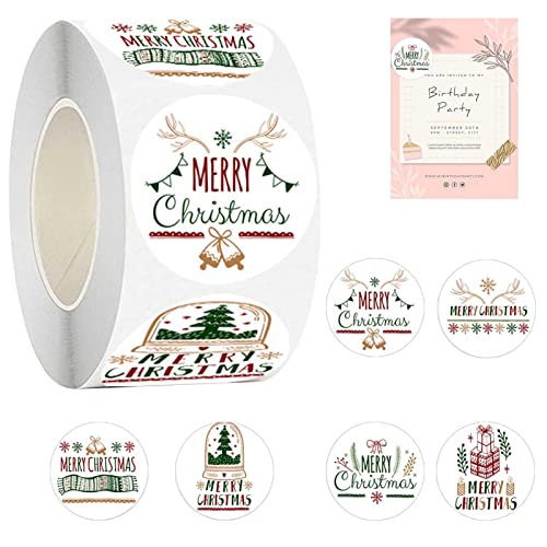 Selbstklebende Weihnachtsetiketten, 500 Stück/Rolle Weihnachtsaufkleber, versiegelter Aufkleber mit runder Geschenkbox, 3,8 cm, selbstklebende Etiketten für von Generic