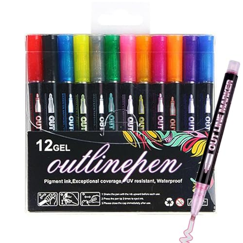 Selbstkontur-Marker | Doppelzeilige Stift-Marker | Hochpigmentierte Super Squiggles Farbstifte für Kunsthandwerk auf Metall, Holz und Keramik Selbstkontur-Marker | Doppelzeilige Stift-Marker | Hochpigmentierte Super Squiggles Farbstifte für Kunsthandwerk auf Metall, Holz und Keramik von Generic