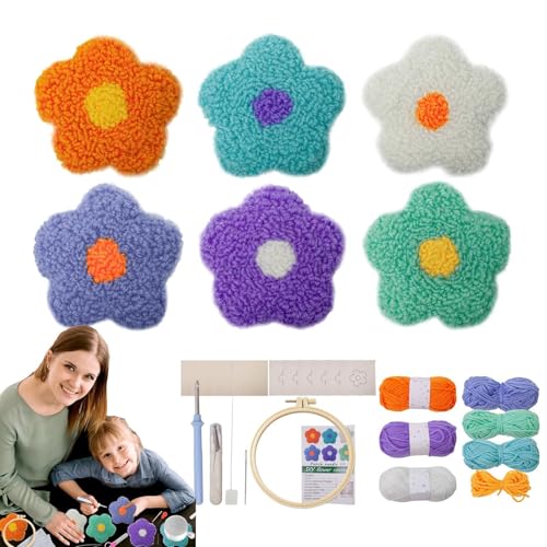 Set für die Anoten-Berge zum Stanzen – Kit für die Stanznadelspitzen, Kit mit Fehdenflagge | 6 Blumen Stick-Set für Stanznadeln, gesteppte Pads mit Stickgarn P von Generic